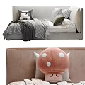 Cozy Bedroom Furniture With Soft Headboard Plush Toys Decorative Pillows And Throw Blankets