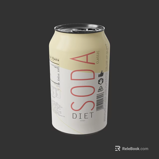 Canned Diet Soda Refreshment With Light Colored Can And Red Soda Label Design 3d model 