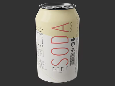 Canned Diet Soda Refreshment With Light Colored Can And Red Soda Label Design 3d model