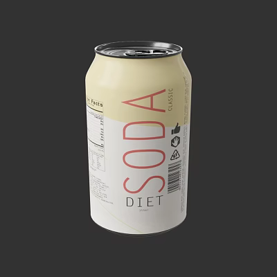 Canned Diet Soda Refreshment With Light Colored Can And Red Soda Label Design 3d model