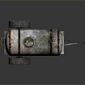 Rusty Metal Oil Tank Mounted On Trailer With Wheels And Handle