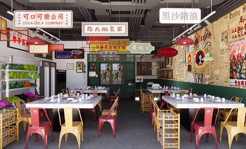 Retro restaurant online celebrity nostalgic restaurant Hong Kong-style restaurant stalls 3d model