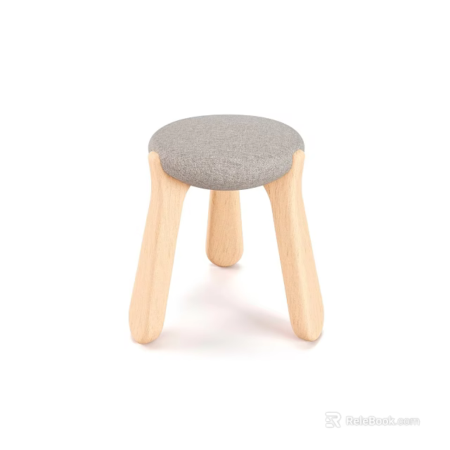 Simple Modern Stool With Gray Fabric Seat And Light Wooden Legs 3d model 