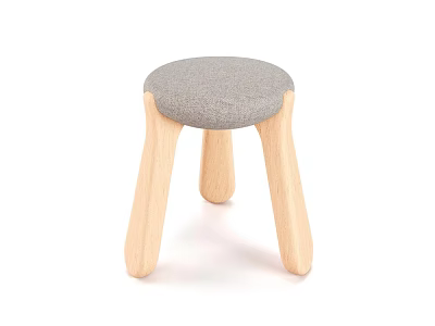 Simple Modern Stool With Gray Fabric Seat And Light Wooden Legs 3d model