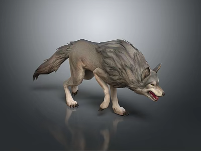 Realistic 3D Wolf Model With Growling Pose And Detailed Gray Fur 3d model