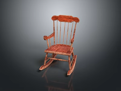 Wooden Rocking Armchair With Classic Design Woven Seat And Rocking Legs 3d model