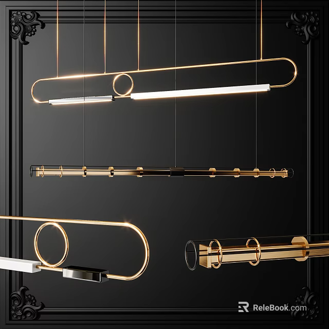 Modern Gold Geometric Pendant Lights With Circular And Linear Metal Frames For Interior Design 3d model 