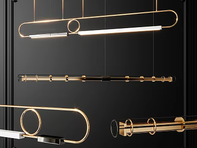 Modern Gold Geometric Pendant Lights With Circular And Linear Metal Frames For Interior Design 3d model