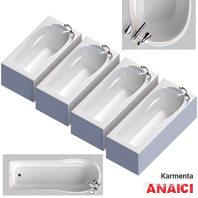 Various Styles of Modern Bathtubs with Faucet Fixtures and White Finish 3d model 