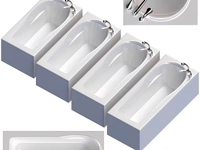 Various Styles of Modern Bathtubs with Faucet Fixtures and White Finish 3d model