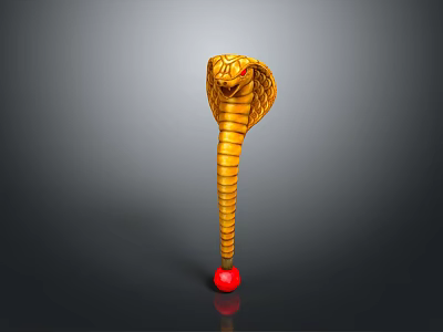 Golden Cobra With Striped Body Flattened Head And Red Ball Base On Dark Background 3d model