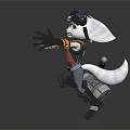 Game Movie Character with Goggles Mechanical Arm Red Scarf Hammer Weapon in Dynamic Pose