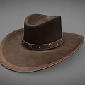 Brown Cowboy Hat With Wide Brim Leather Band And Metal Studs Design