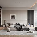 Modern Minimalist Bedroom Interior Design With Bed Nightstands Wall Art And Area Rug