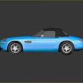 Shiny Blue Convertible Sports Car With Black Soft Top And Alloy Wheels
