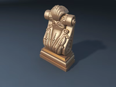 Intricate Golden Carved Decorative Column With Scroll And Leaf Motifs 3d model