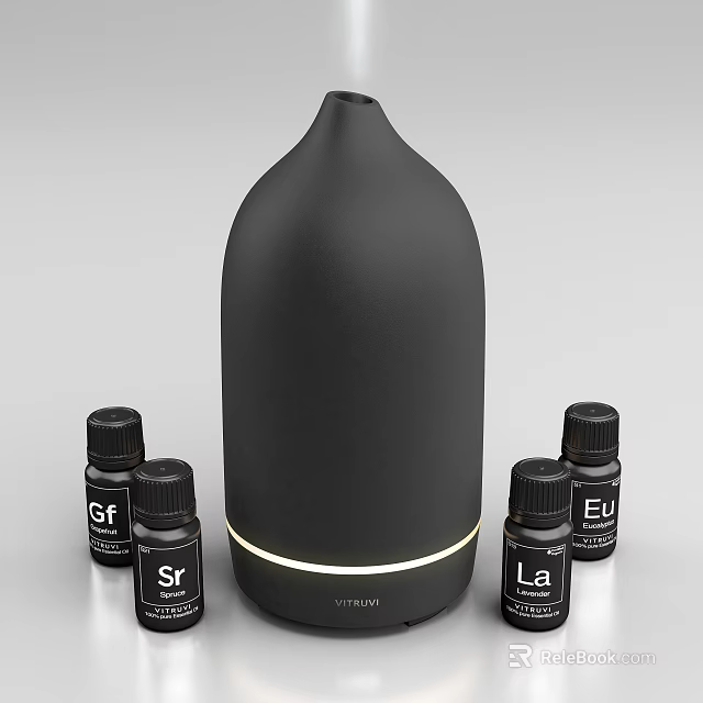 Black Modern Aromatherapy Diffuser With Essential Oil Bottles And Sleek Design 3d model 