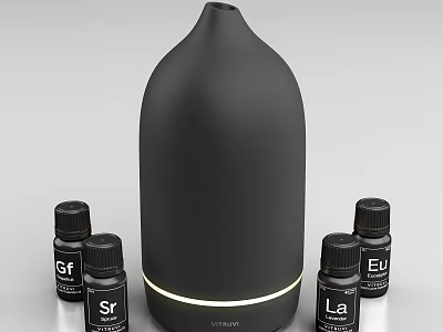 Black Modern Aromatherapy Diffuser With Essential Oil Bottles And Sleek Design 3d model