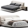 Modern Double Bed With Brown And White Bedspread Two Pillows And Bedside Table