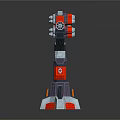 Mechanical Multi Barrel Weapon With Red Gray Design And Stable Base Structure Features 3d model