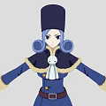 Woman With Blue Hair In Black Hat Blue Coat Dress With Belt Black Stockings Shoes