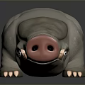 Cartoon Style Stuffed Pig Doll With Gray Body Pink Nose And White Paws