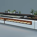 Buffet Table Setup With Various Foods Green Plants White And Black Countertops And Multiple Plates