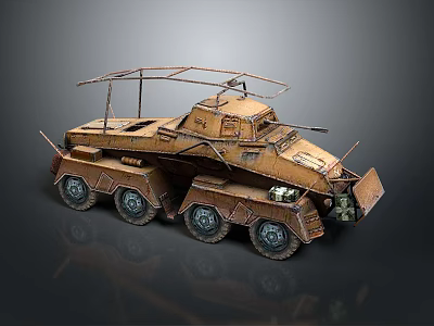 Detailed Military Armored Vehicle Weapon Model With Six Wheels And Roof Structure 3d model