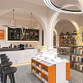 Book Art Themed Library Interior With Arches Bookshelves Sculpture And Modern Lighting