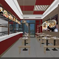 Traditional Chinese Noodle Restaurant With Red Awning And Glass Door Facade