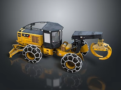 Yellow Caterpillar Logging Equipment With Large Chain Tires And Grapple 3d model