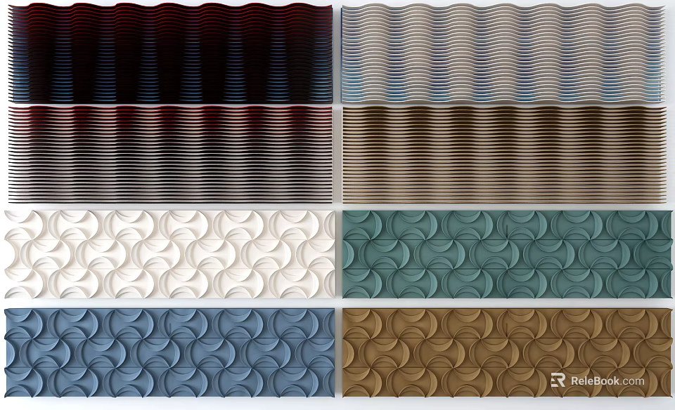 Modern Textured Wall Decor With Various Wave And Circular Patterns In Different Colors 3d model