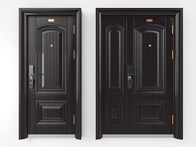Black Modern Security Doors With Panel Design And Secure Lock Systems 3d model