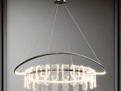 Modern Circular Chandelier With Metal Frame Glass Pendants And Illuminated Warm Light 3d model