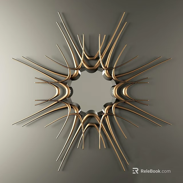 Gold Radial Decorative Round Mirror For Modern Wall Decoration Design 3d model 