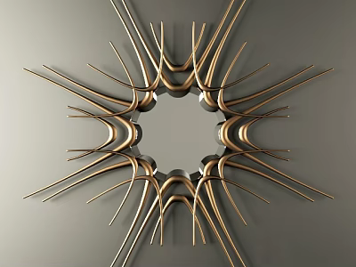 Gold Radial Decorative Round Mirror For Modern Wall Decoration Design 3d model