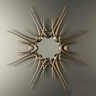 Gold Radial Decorative Round Mirror For Modern Wall Decoration Design 3d model