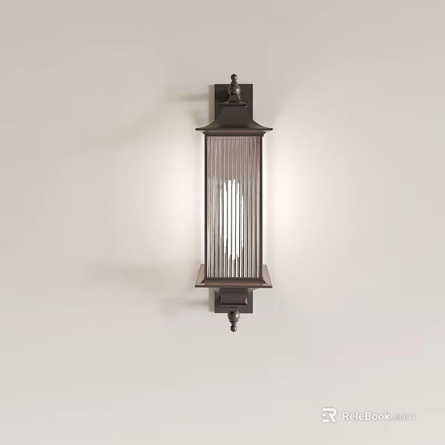 Wall Mounted Bronze Lamp With Vertical Stripes Grille Design Illuminated Warm Light 3d model 