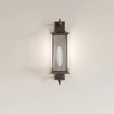 Wall Mounted Bronze Lamp With Vertical Stripes Grille Design Illuminated Warm Light 3d model