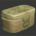 Woven Clothing Storage Box With Red Green Floral Patterns And Decorative Design