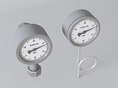 Industrial Pipe Pressure Gauges With Nut Connection And Bent Tube 3d model
