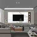 Modern Living Room Interior Design With Marble TV Wall Sofa Coffee Table And Floor-to-Ceiling Windows
