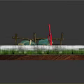 Decorative Weapon Model Featuring Red Sword And Blue Shield On Green Grass With Wooden Fence