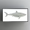Blue And White Shark Watercolor Animal Painting In Black Frame Wall Art