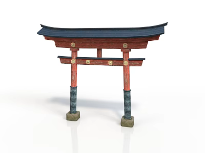 Traditional Japanese Torii Gate Structure With Red Pillars And Black Roof 3d model