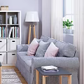 White Bookcase With Books And Decorative Items In Modern Living Room Sofa And Coffee Table