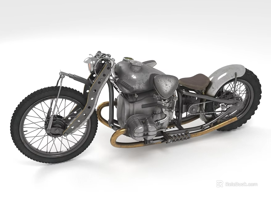 Vintage Style Motorcycle With Metallic Body And Classic Design 3d model 