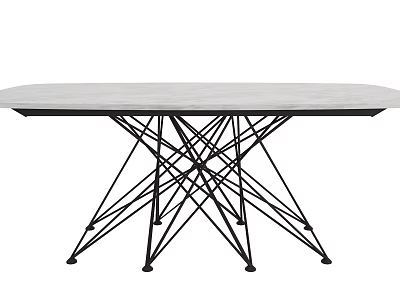Modern Dining Table With Sleek White Surface And Black Crossed Metal Legs Design 3d model