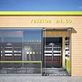 Fashion Supermarket Department Store Exterior With Glass Doors Green Frame And Shelves