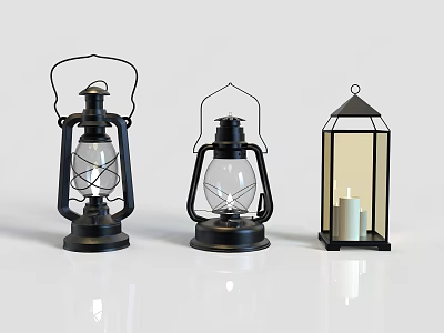 Vintage Outdoor Lanterns With Metal Frame Glass Shade And Three Different Designs 3d model